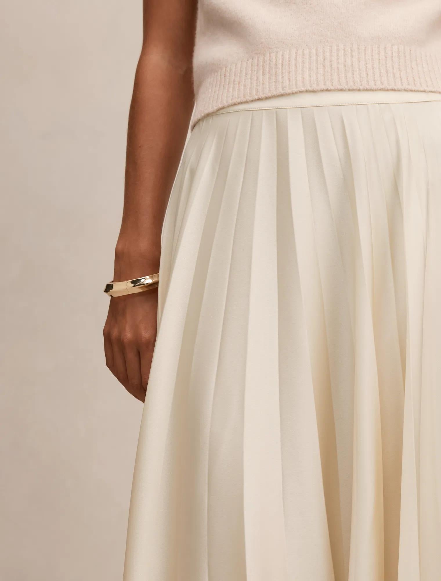 Danielle Pleated Midi Skirt Cream