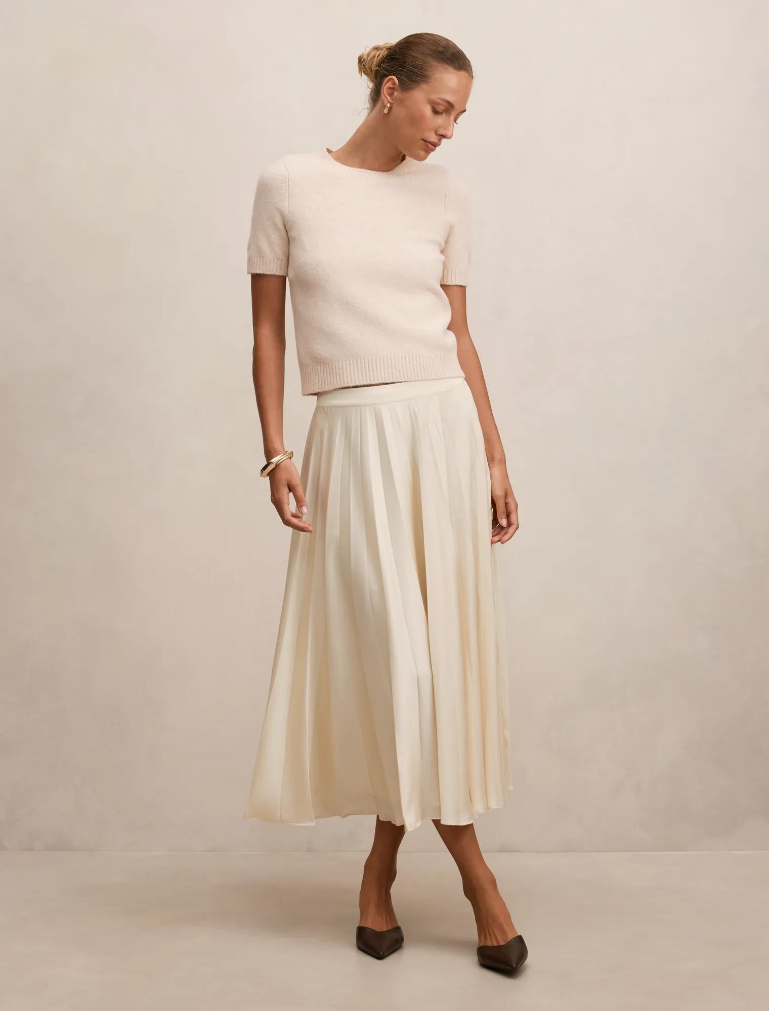 Danielle Pleated Midi Skirt Cream