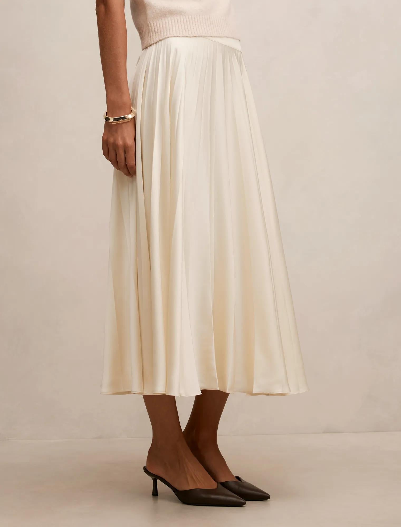 Danielle Pleated Midi Skirt Cream