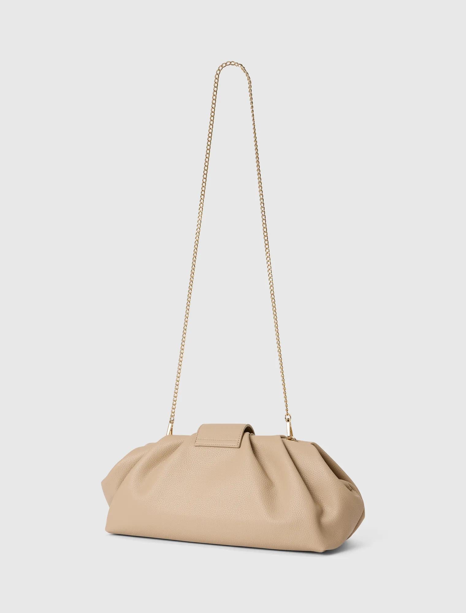 Portia Padlock Soft Clutch oatmeal_mannequin