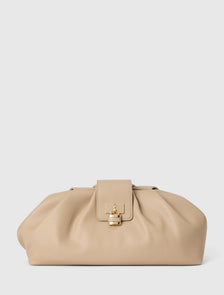 Portia Padlock Soft Clutch oatmeal_mannequin