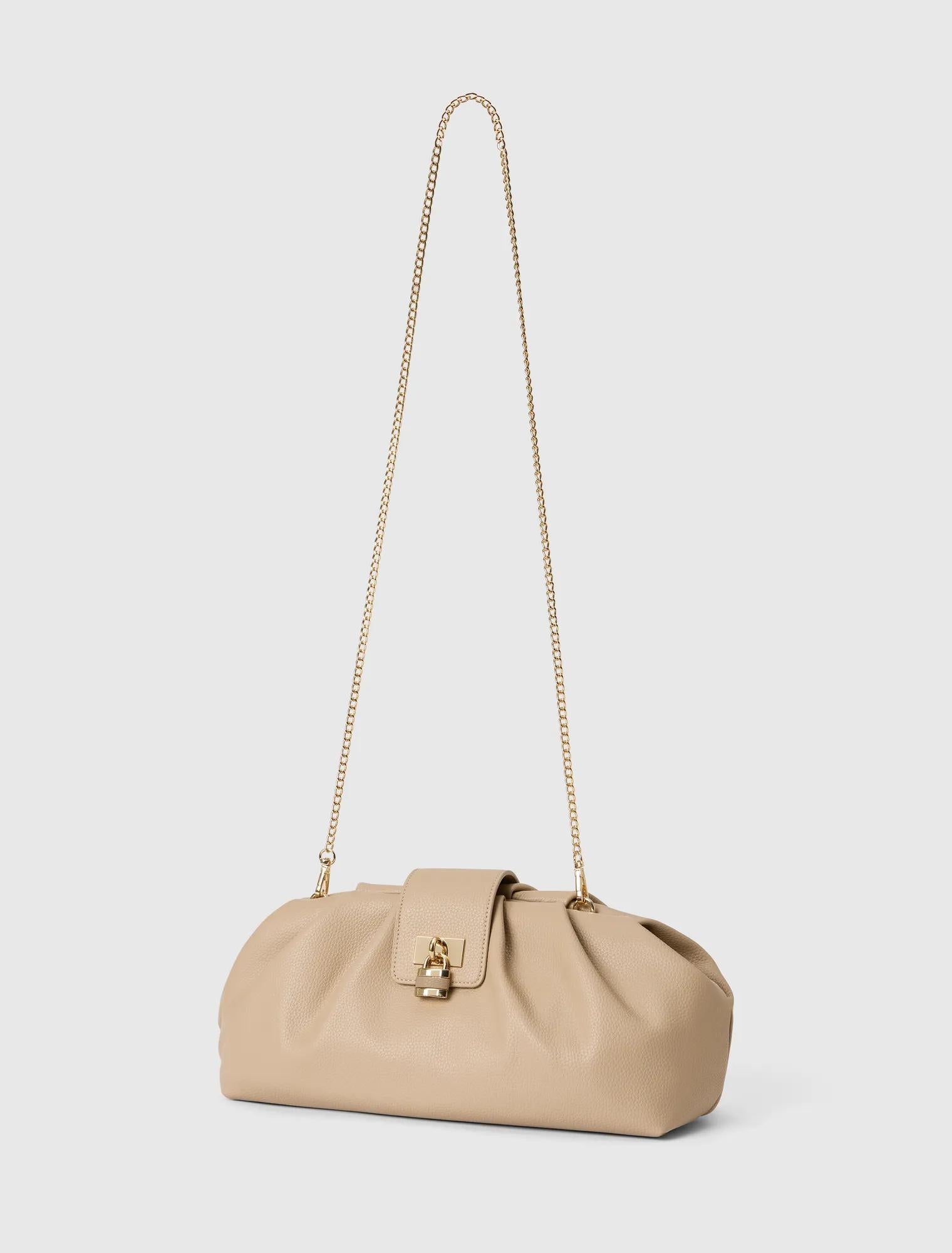Portia Padlock Soft Clutch oatmeal_mannequin
