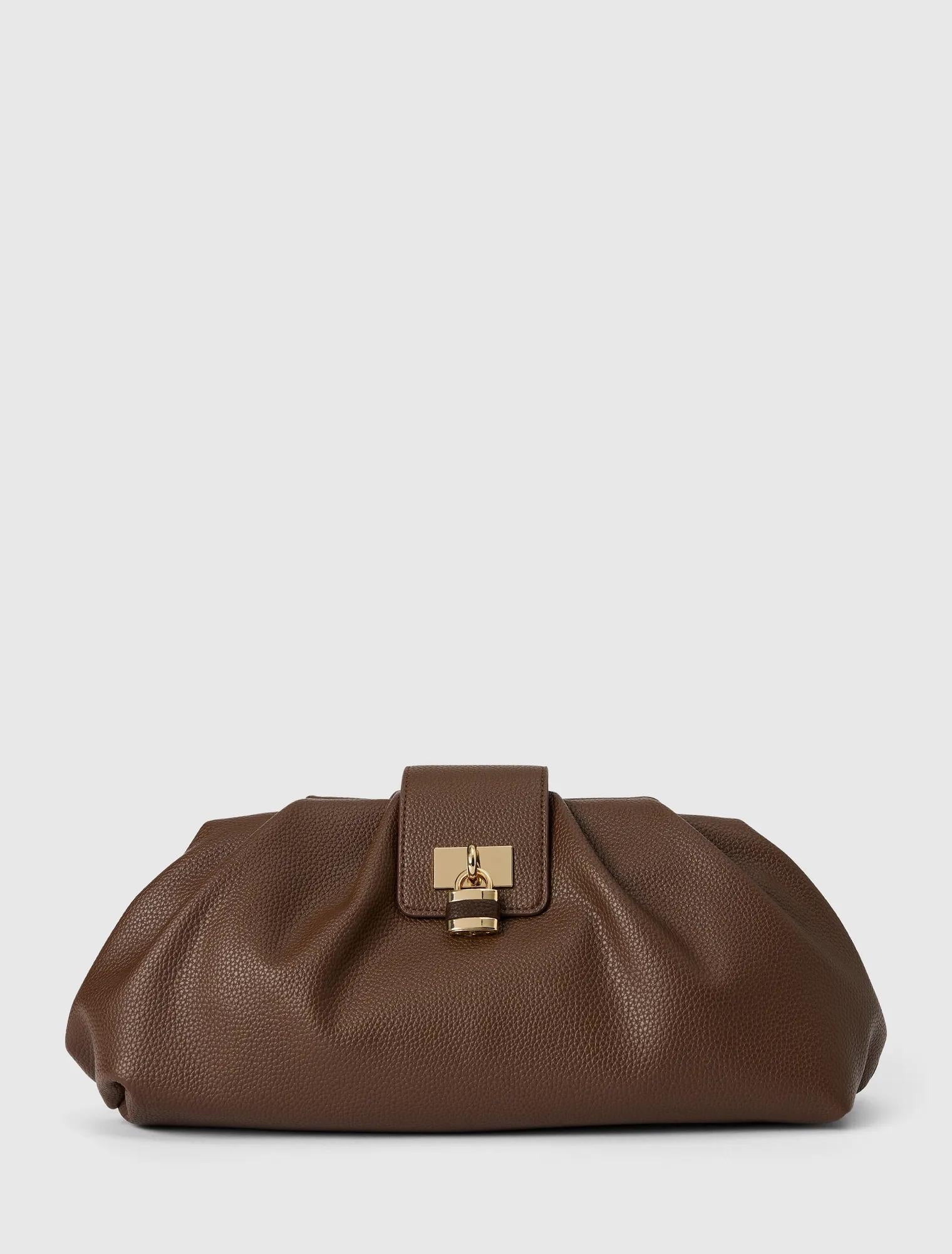 Portia Padlock Soft Clutch Chocolate_mannequin