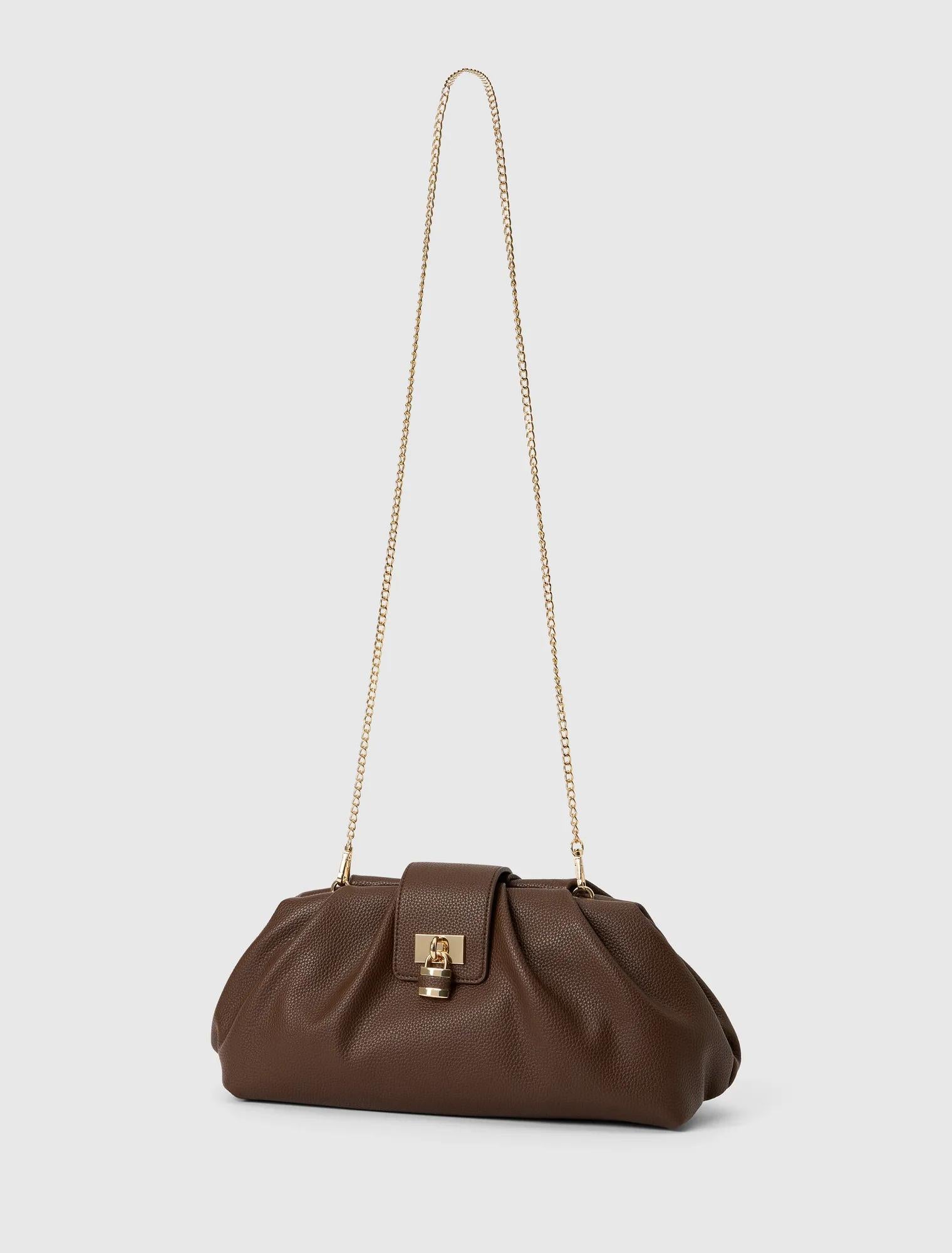 Portia Padlock Soft Clutch Chocolate_mannequin