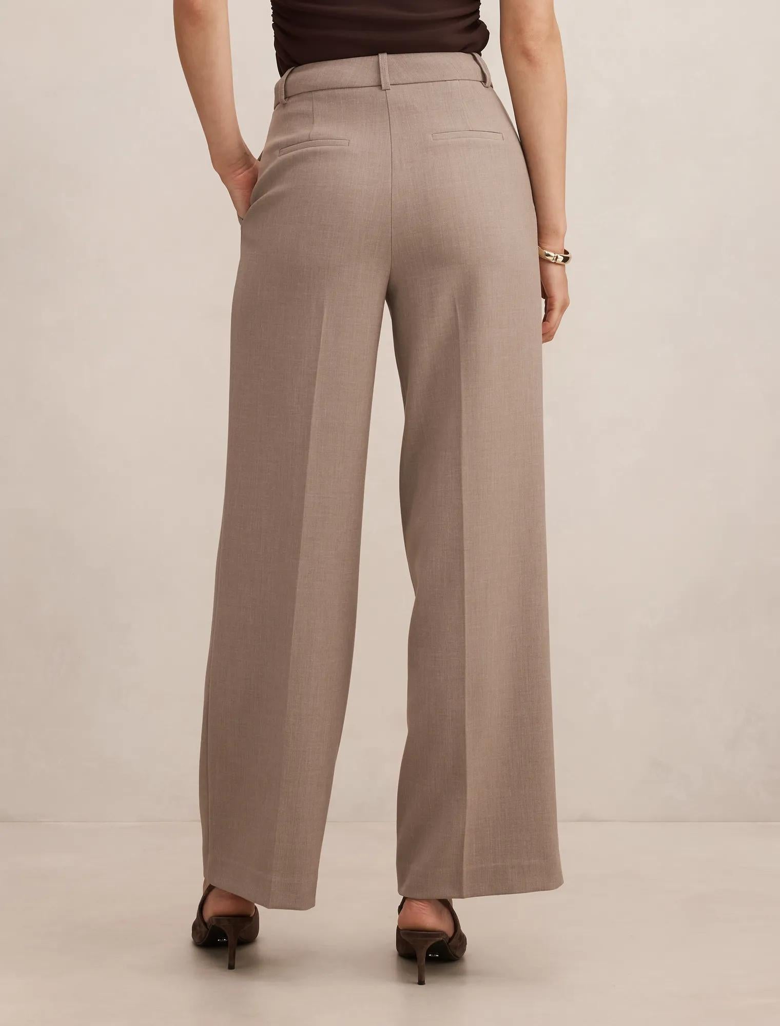 Eva Pleat Wide Leg Pants Taupe Marle