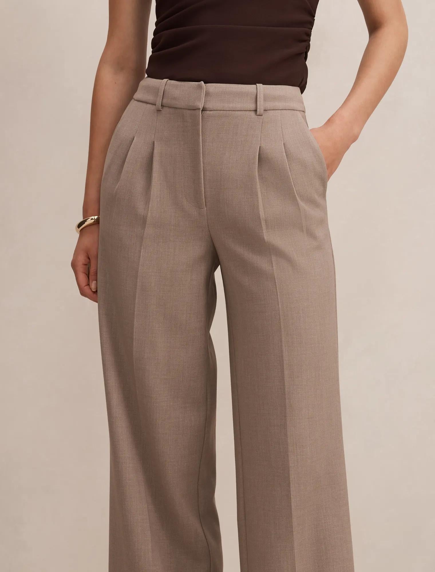Eva Pleat Wide Leg Pants Taupe Marle