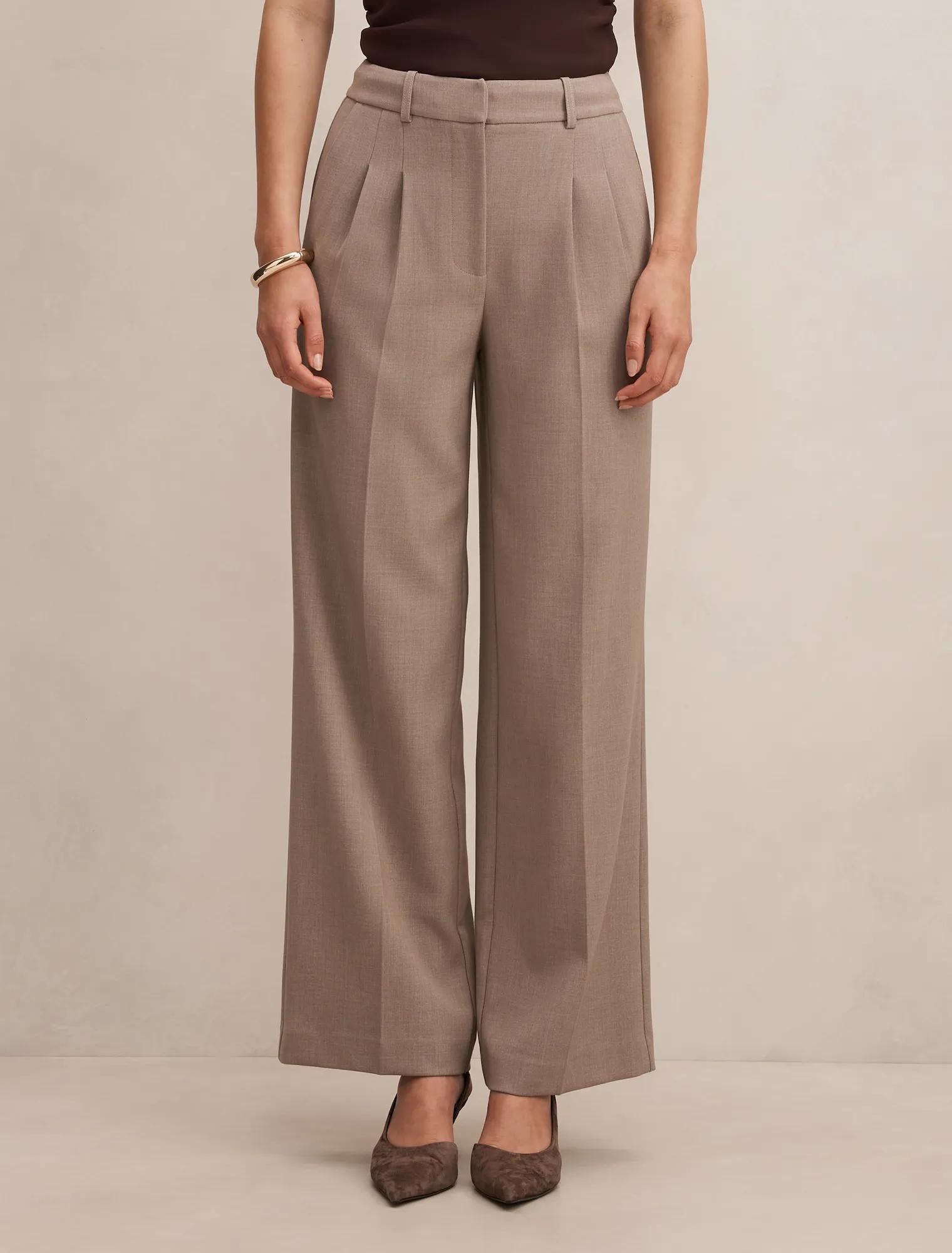 Eva Pleat Wide Leg Pants Taupe Marle