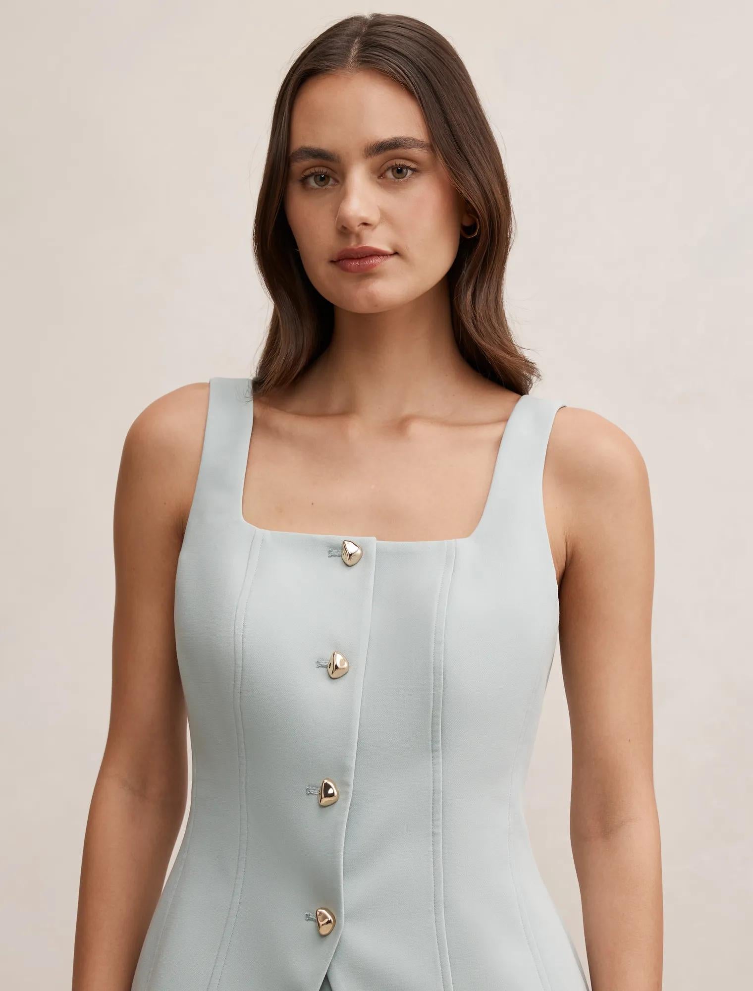 Lee Square Neck Waistcoat Hazy Aqua Suit