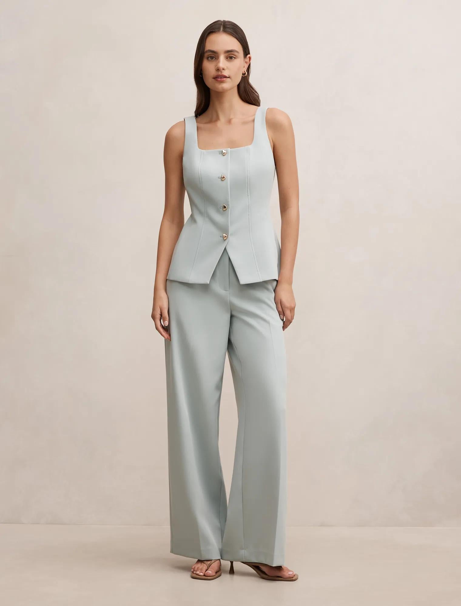 Lee Square Neck Waistcoat Hazy Aqua Suit
