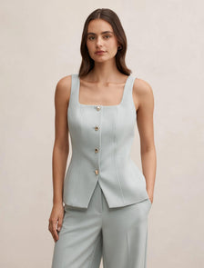 Lee Square Neck Waistcoat Hazy Aqua Suit