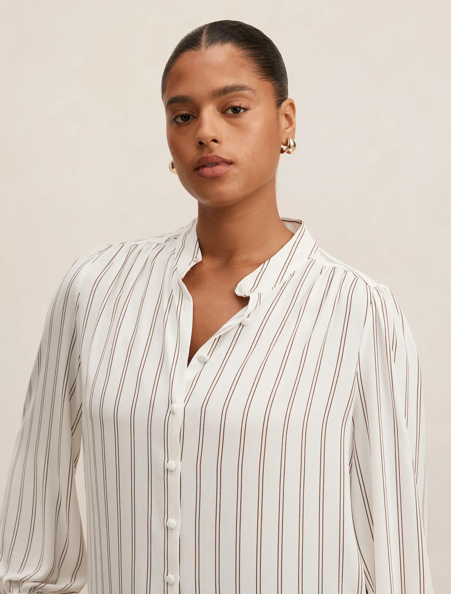 Bailey Curve  Long Sleeve Blouse Parker Stripe