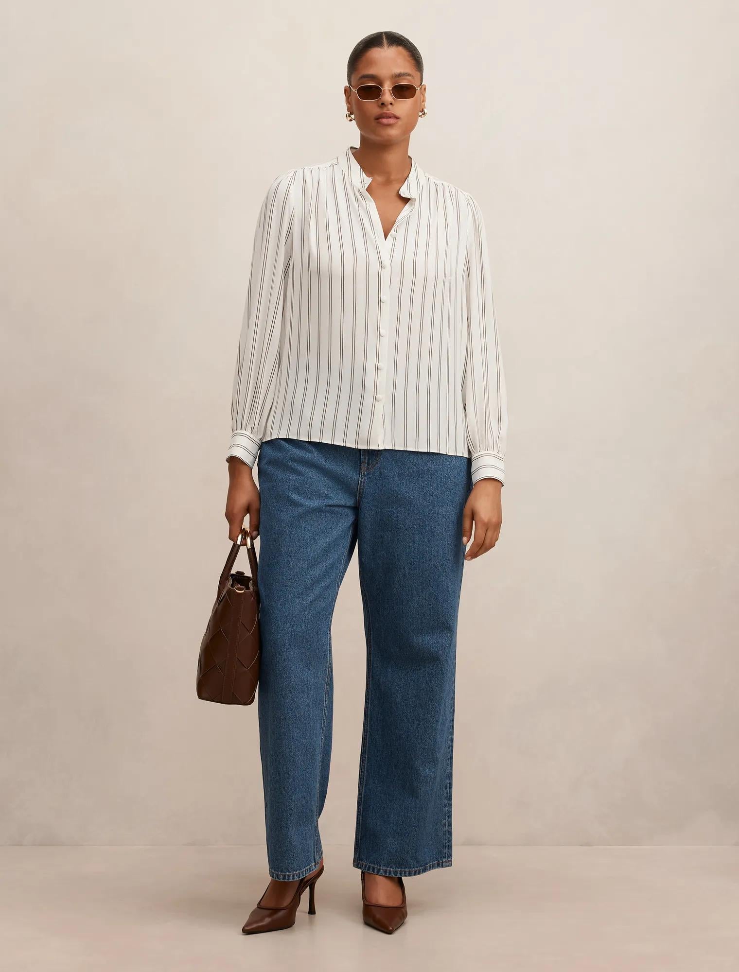 Bailey Curve  Long Sleeve Blouse Parker Stripe