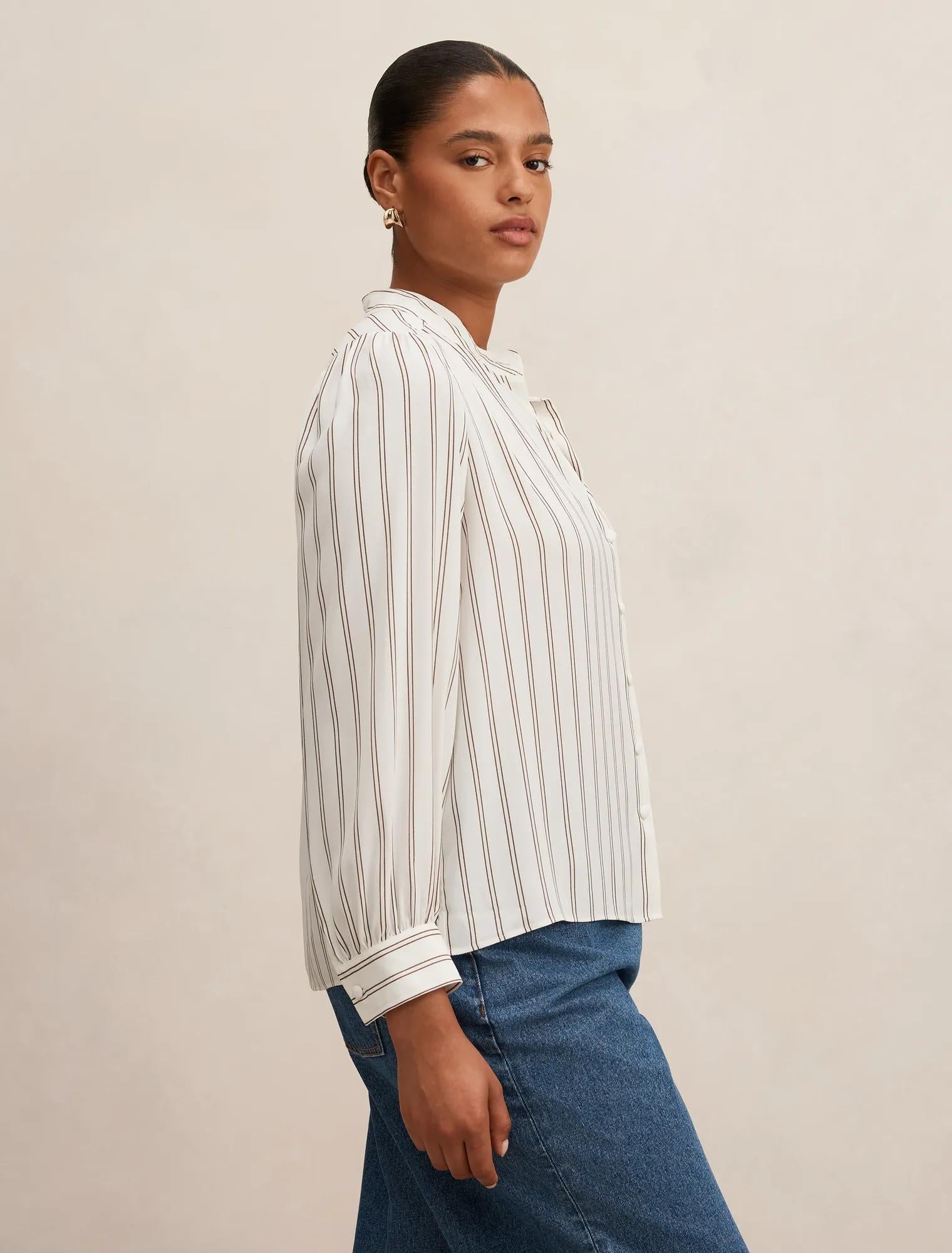 Bailey Curve  Long Sleeve Blouse Parker Stripe
