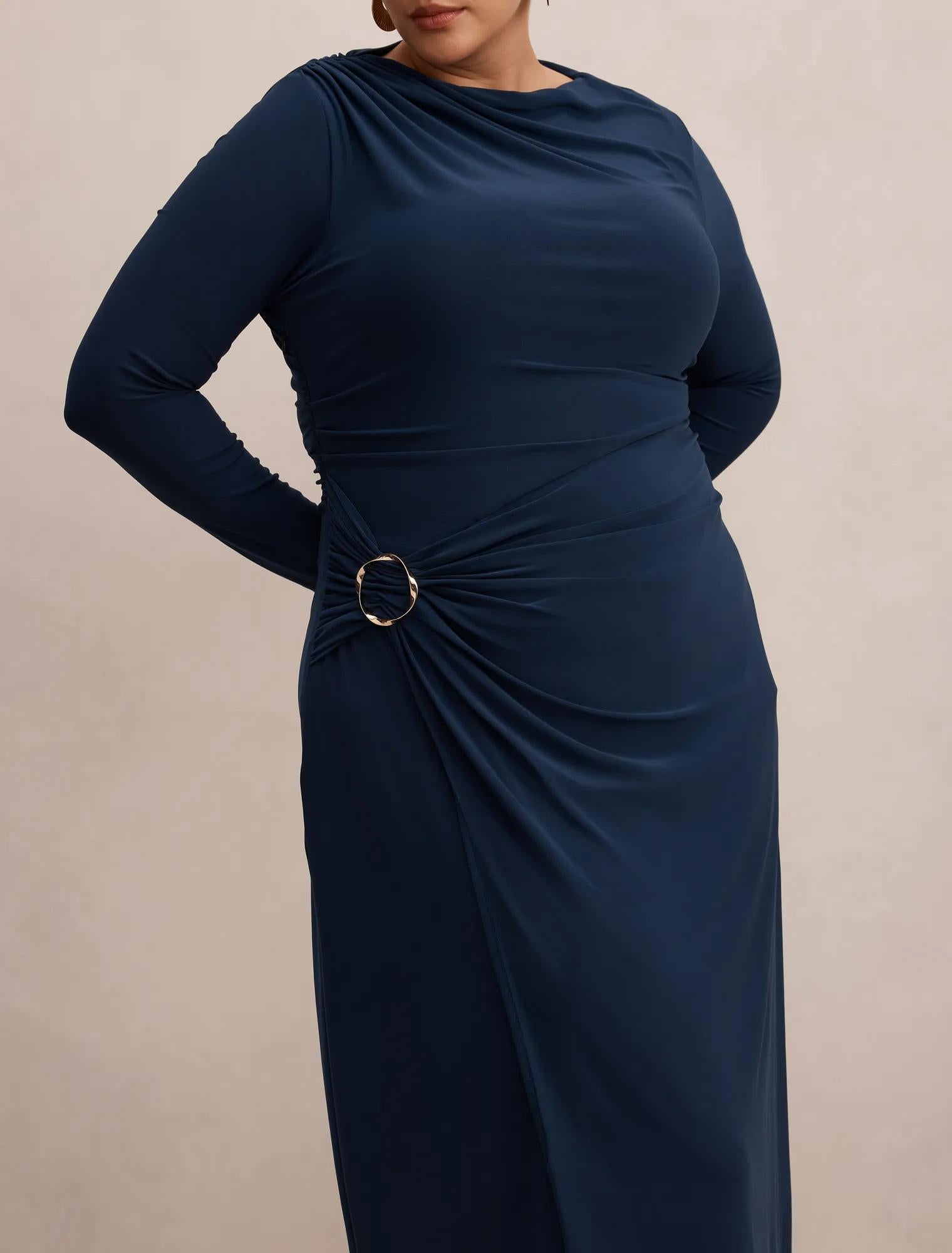 Kingsley Curve Hardware Jersey Midi Dress Evening Navy