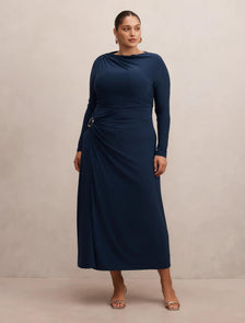Kingsley Curve Hardware Jersey Midi Dress Evening Navy