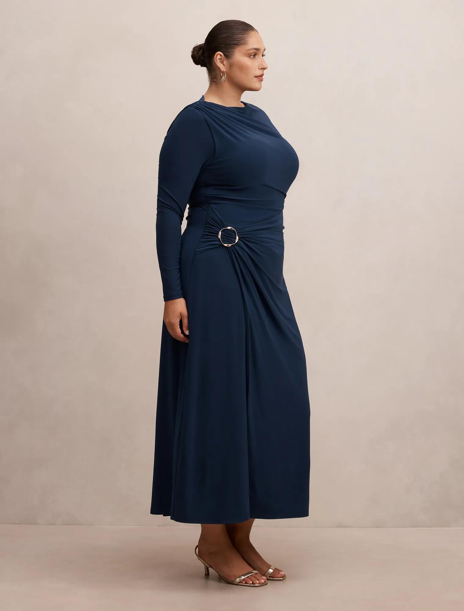 Kingsley Curve Hardware Jersey Midi Dress Evening Navy