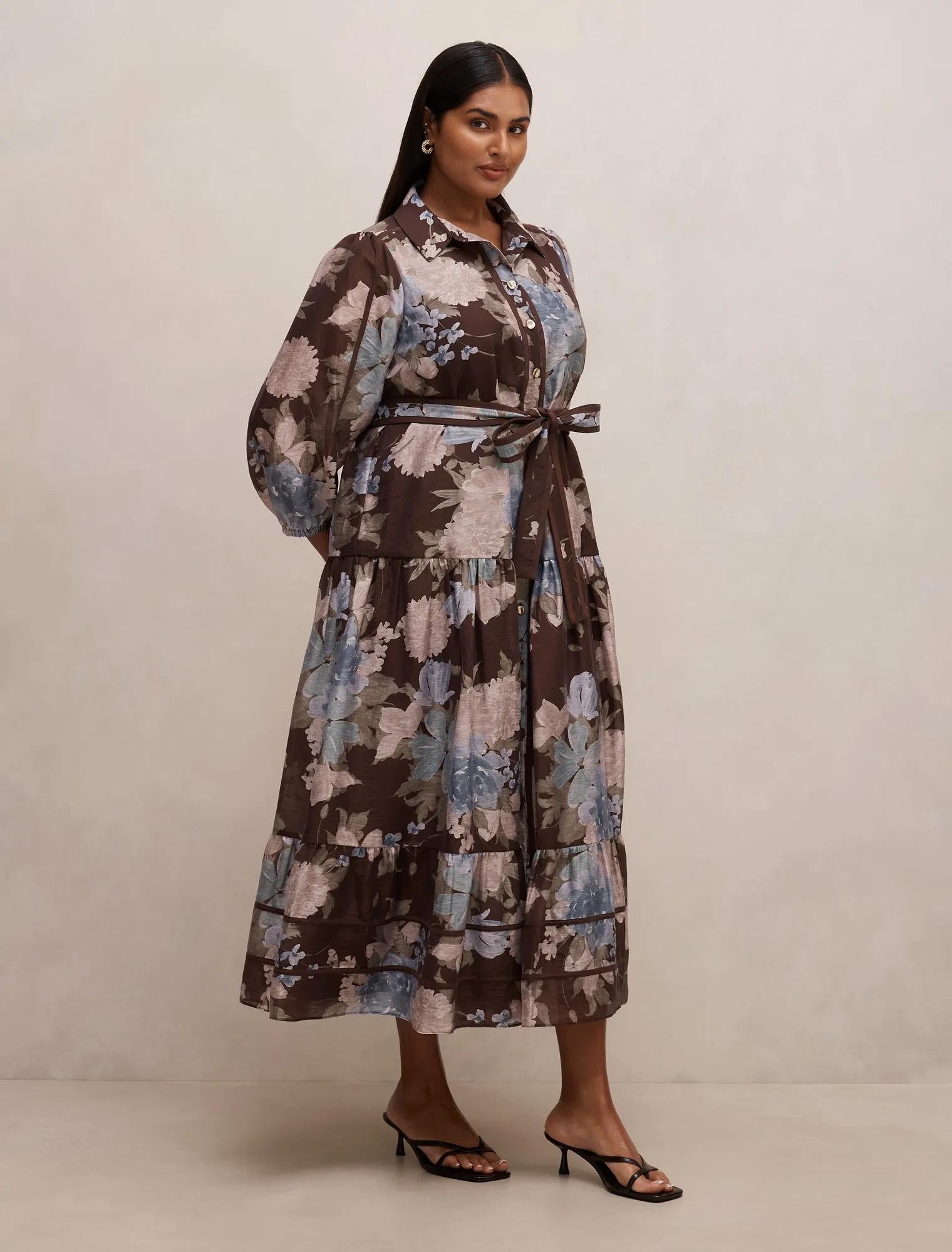 Gianna Curve Printed Midi Dress Halsey Floral