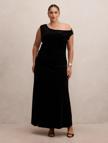 Winslet Curve Off Shoulder Velvet Gown Black