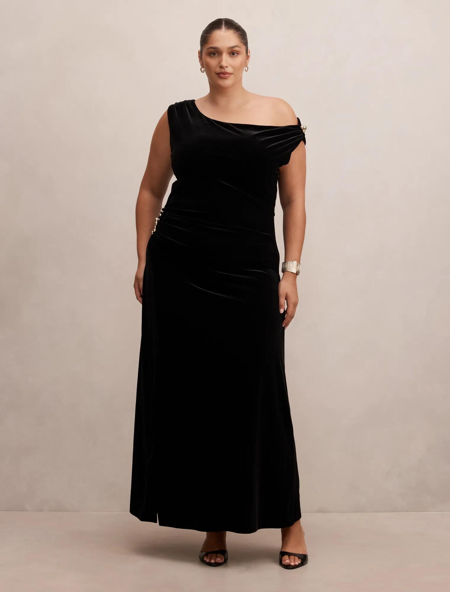 Winslet Curve Off Shoulder Velvet Gown Black