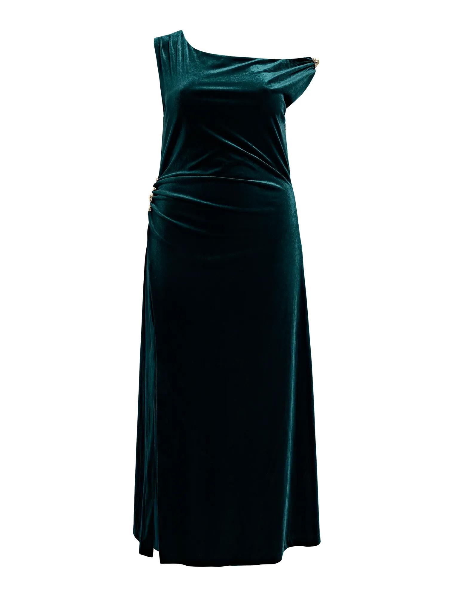 Winslet Curve Off Shoulder Velvet Gown Dark Green_mannequin