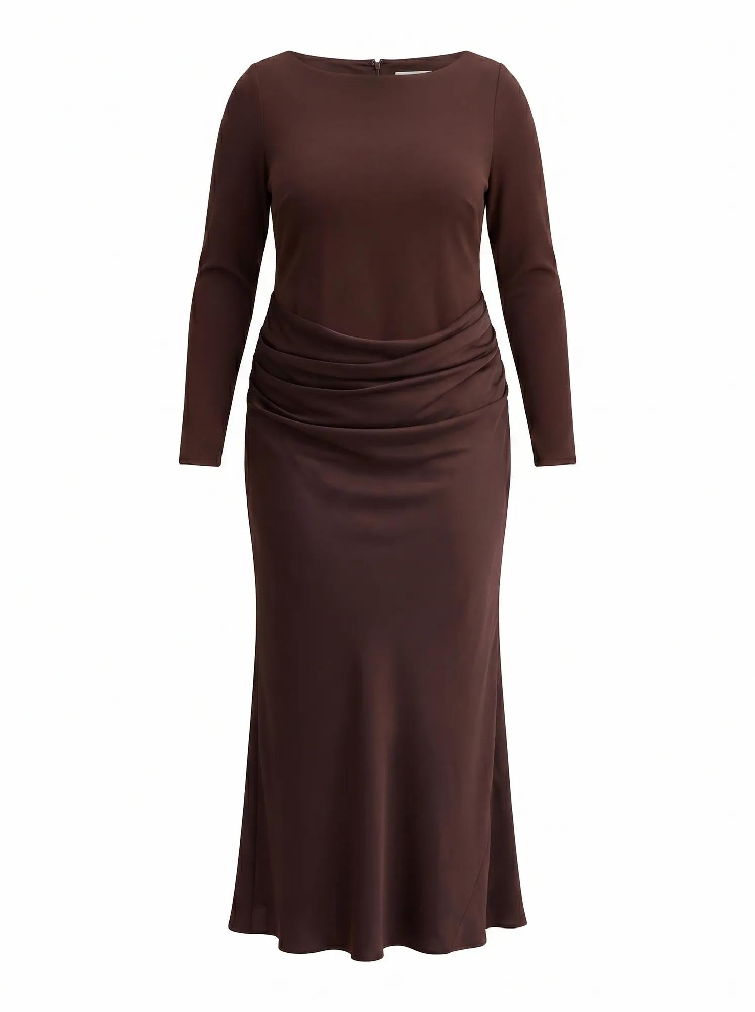 Briella Curve Boat Neck Drape Maxi Dress Dark Chocolate_mannequin