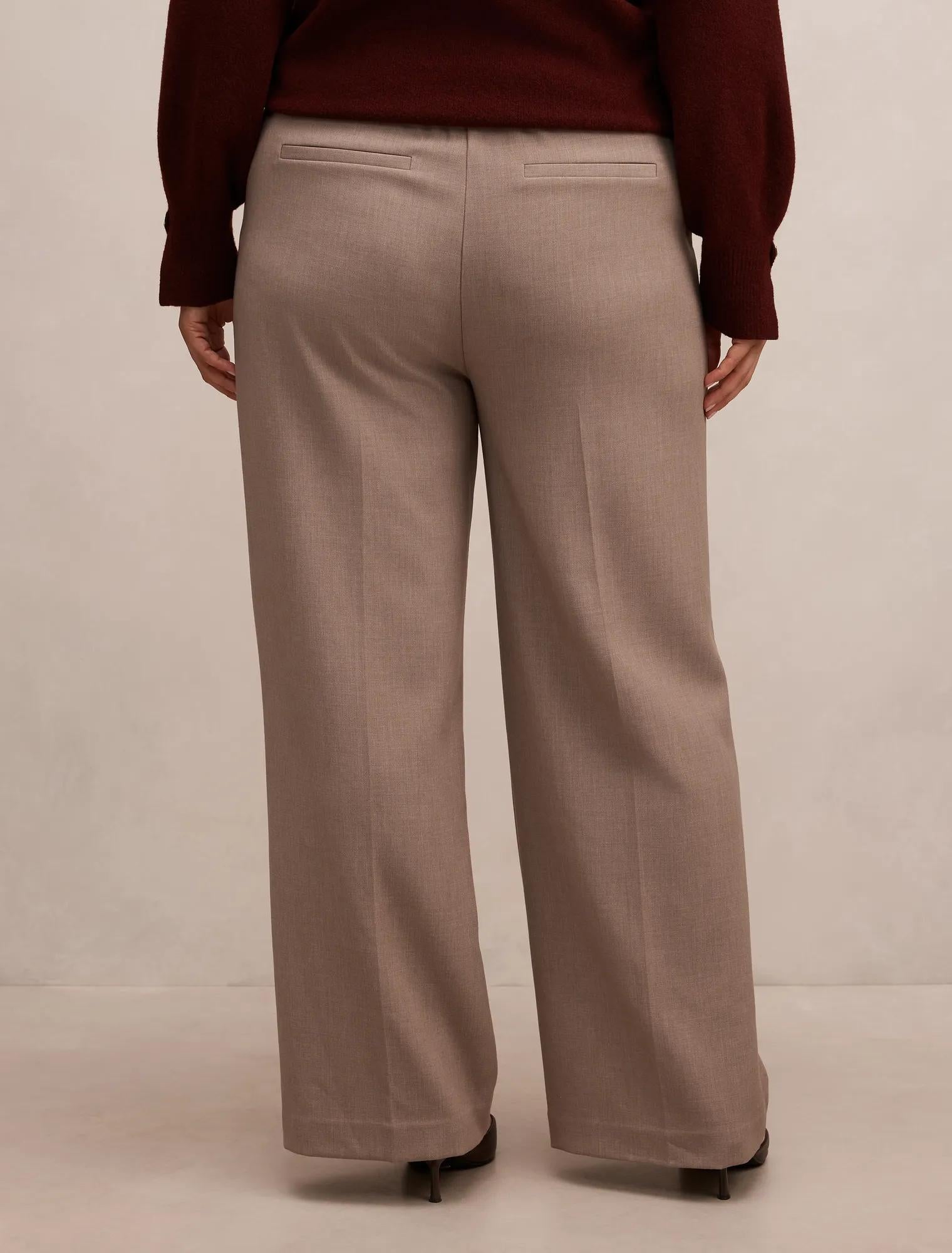 Eva Curve Pleat Wide Leg Pants Taupe Marle