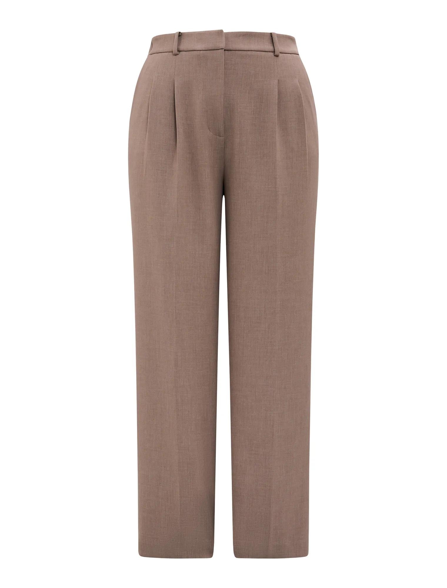 Eva Curve Pleat Wide Leg Pants Taupe Marle_mannequin