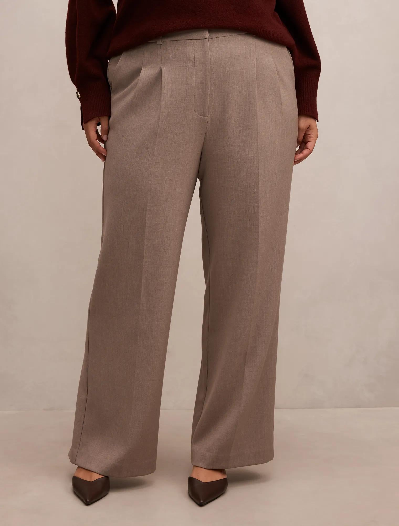 Eva Curve Pleat Wide Leg Pants Taupe Marle