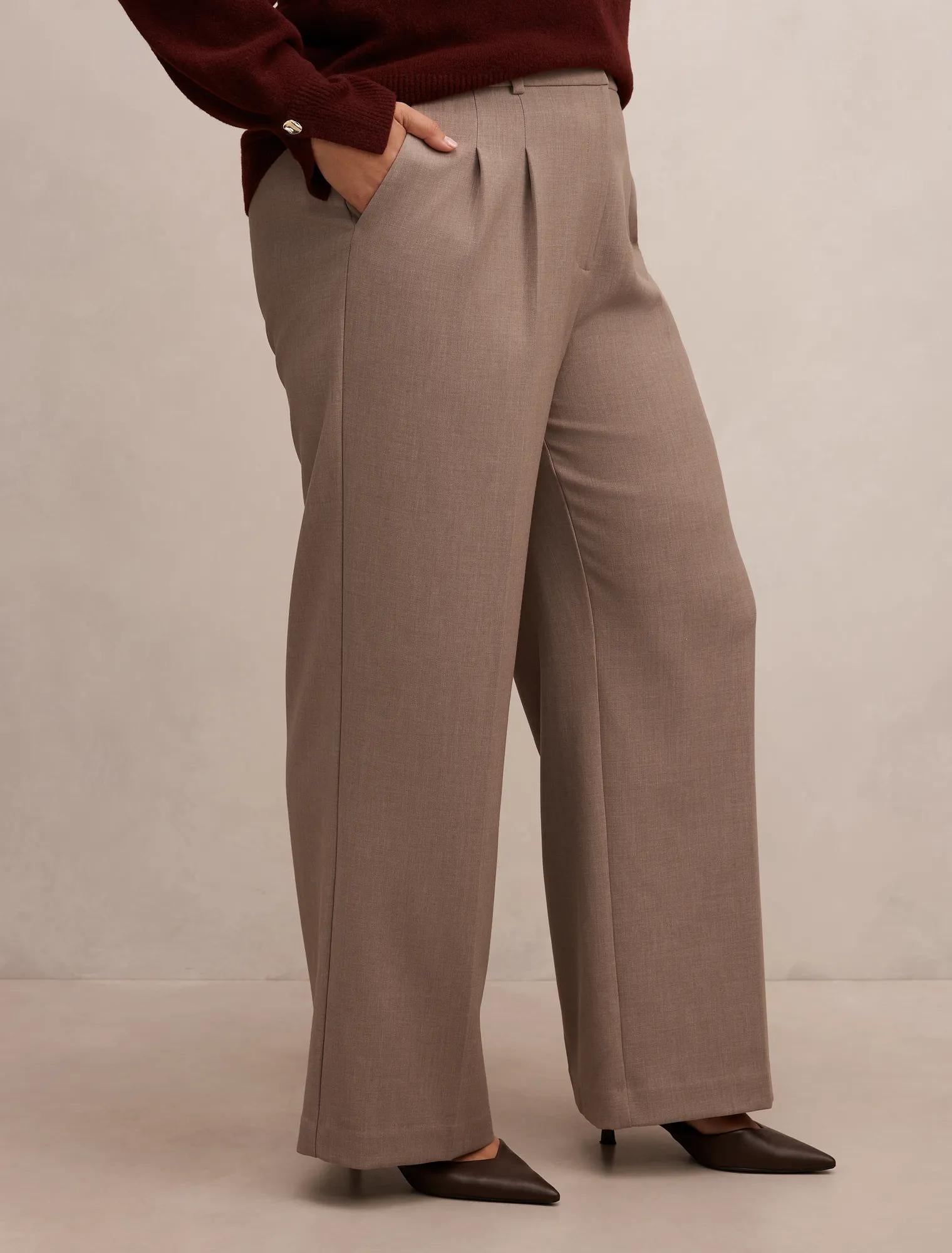Eva Curve Pleat Wide Leg Pants Taupe Marle