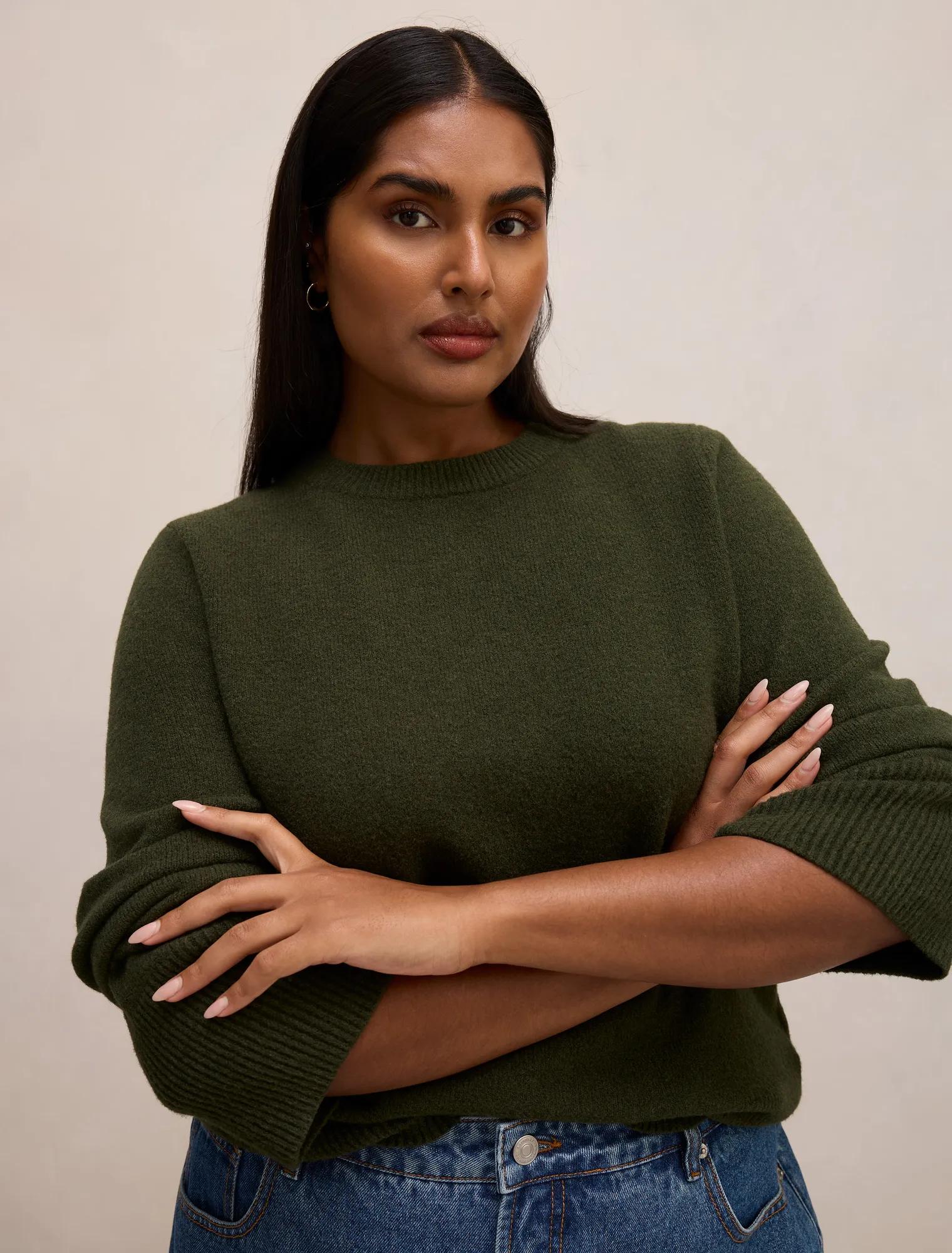 Natalie Curve Knitted Sweater Deep Green