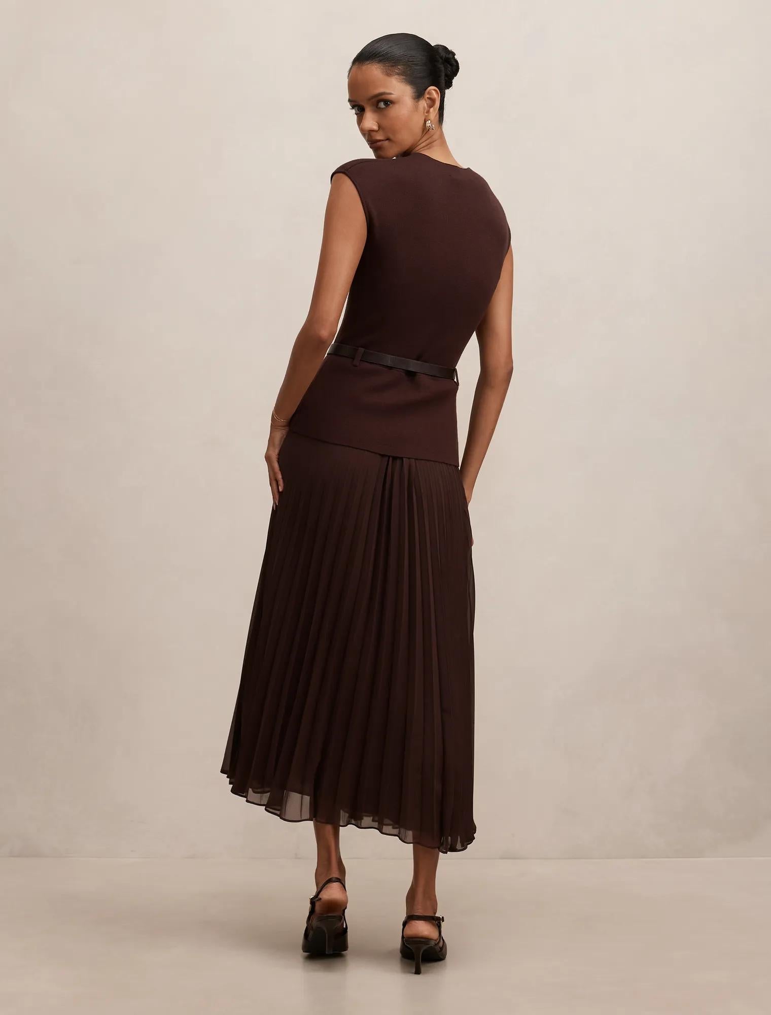 Lorelei Petite Woven Mixed Midi Dress Chocolate