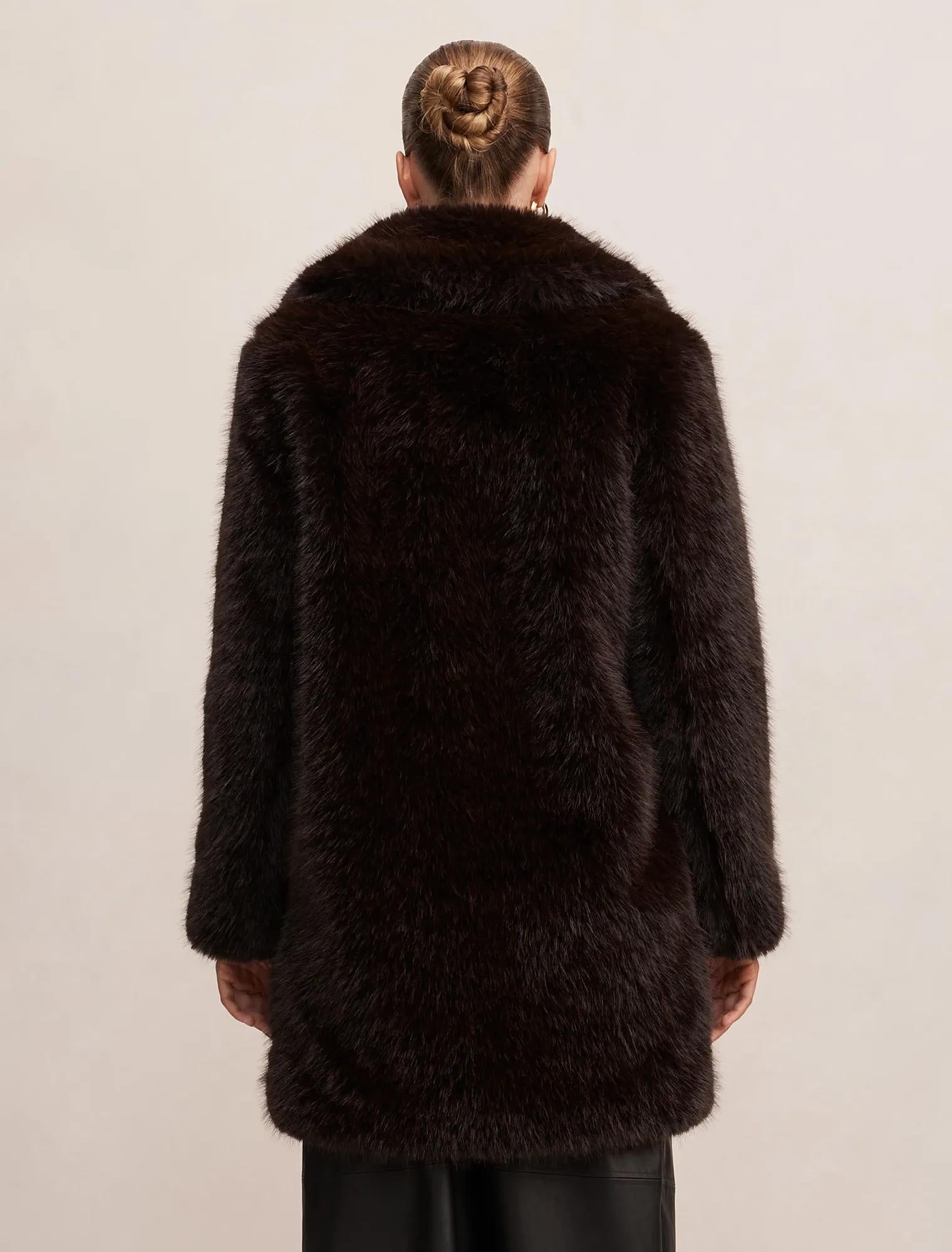 Isla Long Faux Fur Midi Coat Chocolate