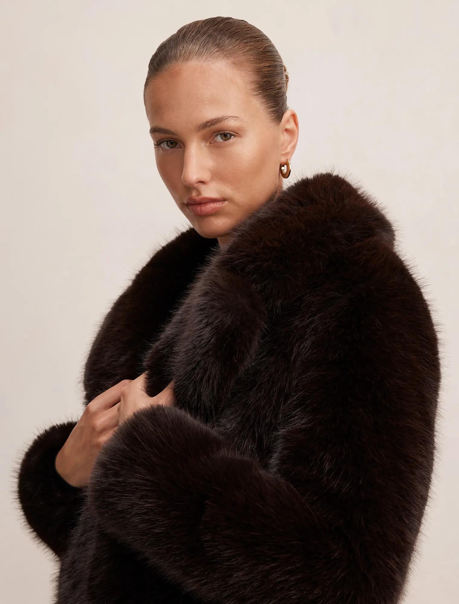 Isla Long Faux Fur Midi Coat Chocolate