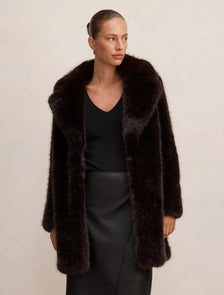 Isla Long Faux Fur Midi Coat Chocolate