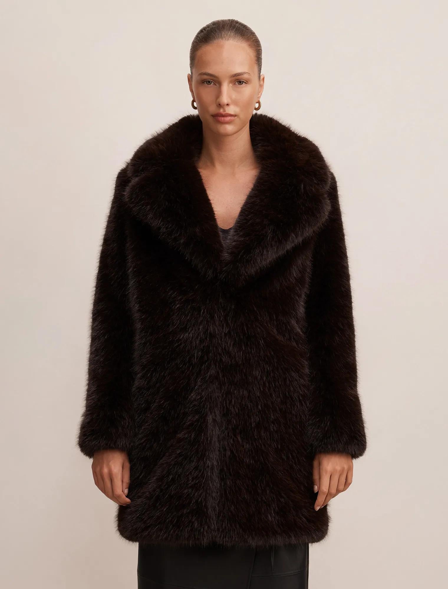 Isla Long Faux Fur Midi Coat Chocolate