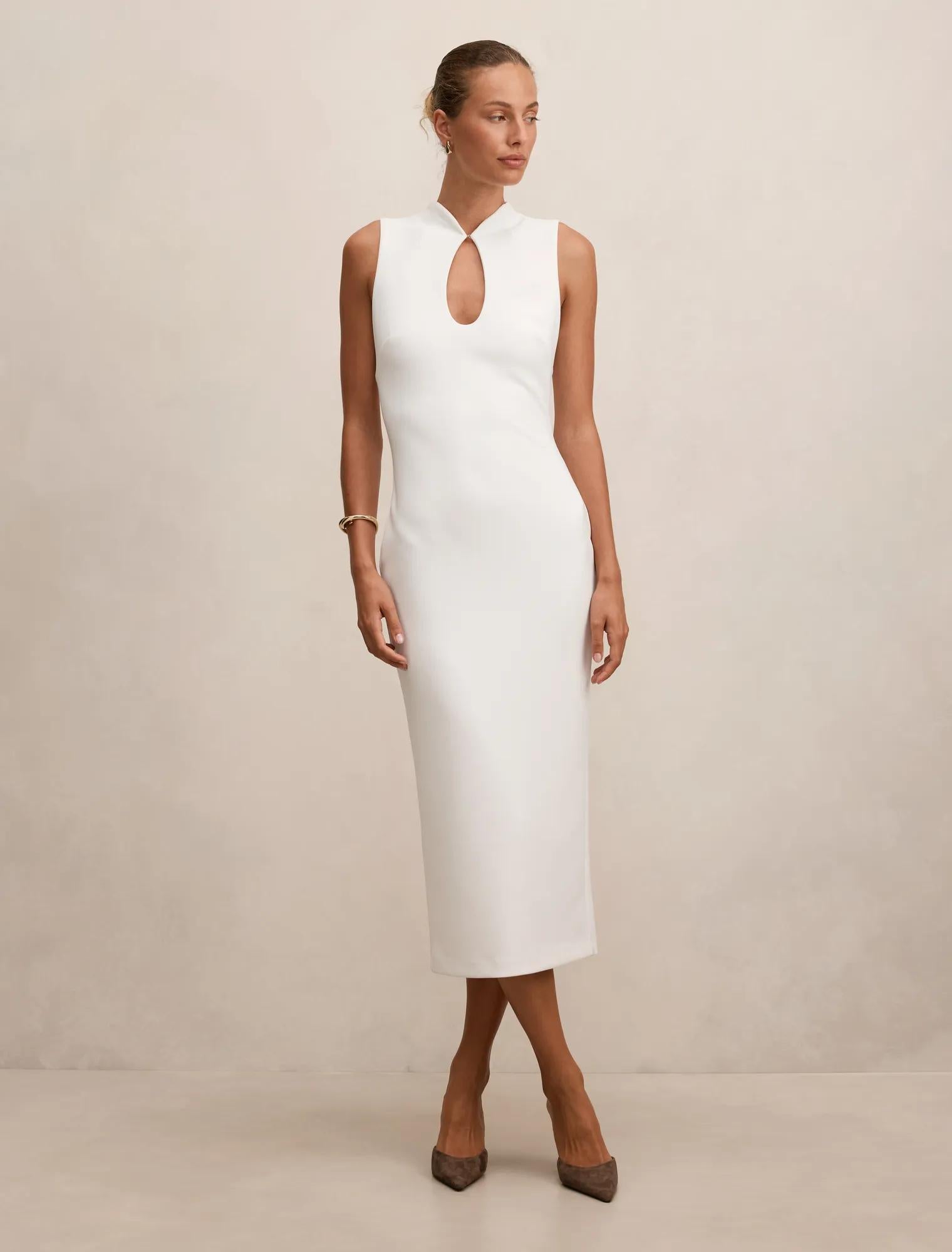 Frankie High Neck Keyhole Bodycon Dress Porcelain