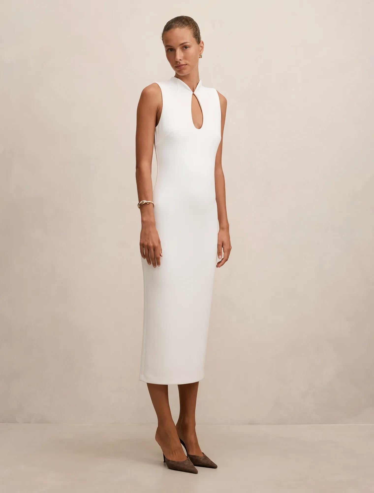 Frankie High Neck Keyhole Bodycon Dress Porcelain