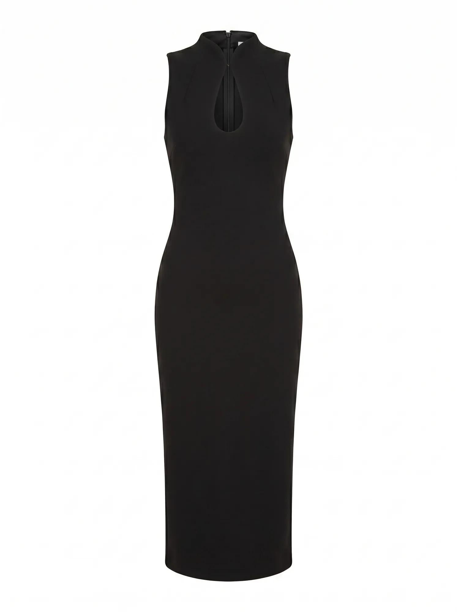 Frankie High Neck Keyhole Bodycon Black_mannequin