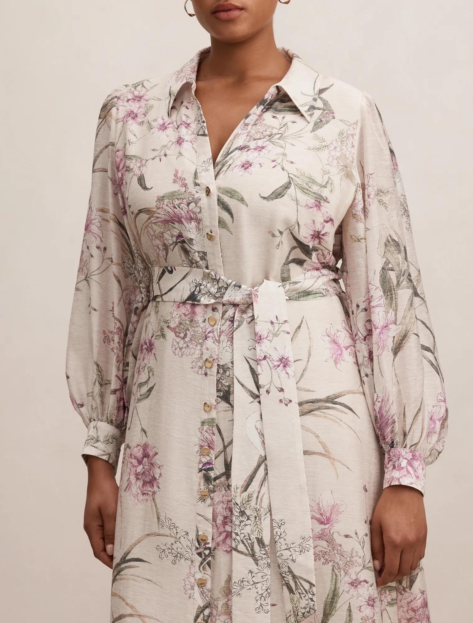 Hazel Curve Shirt Midi Dress Petalbrook Floral