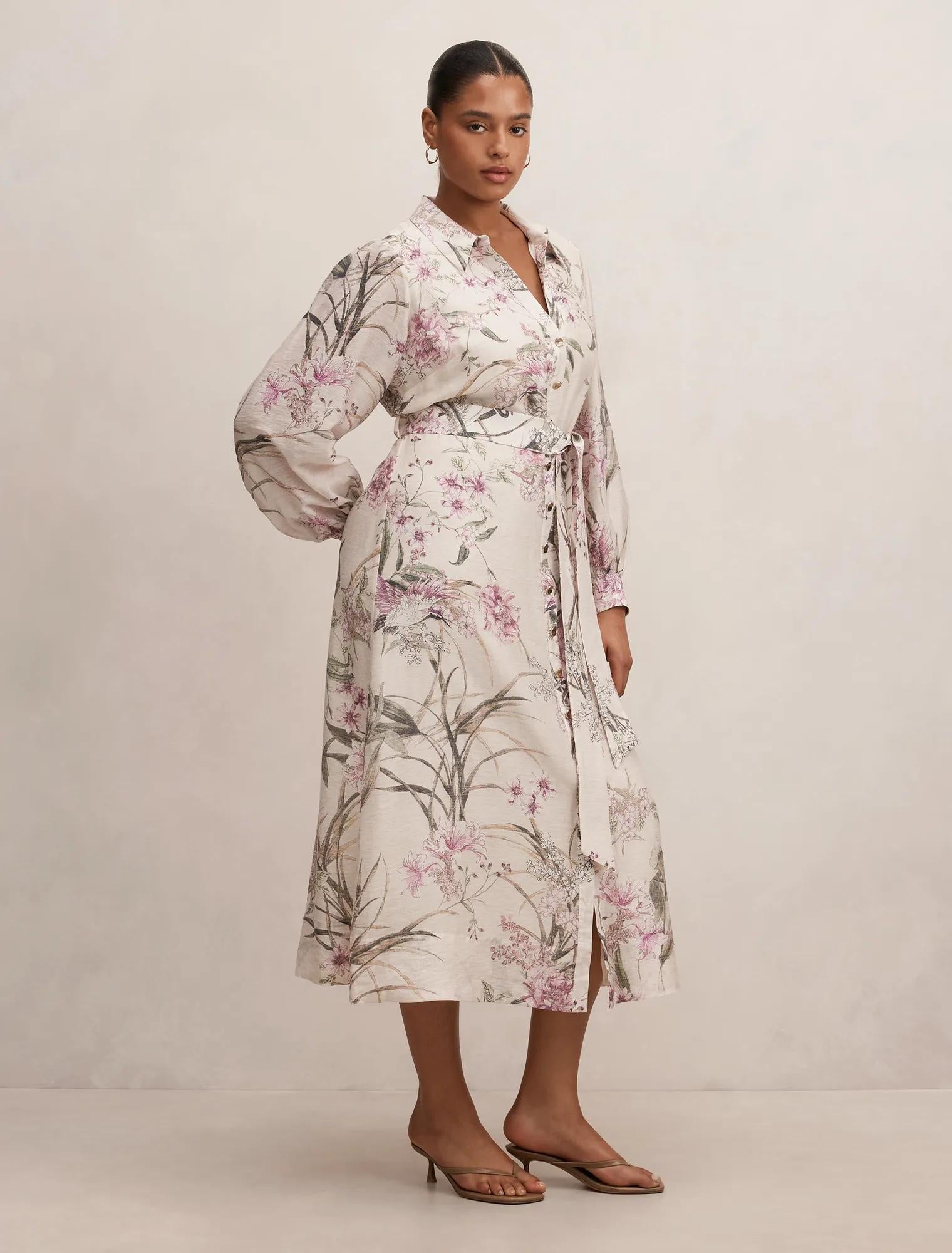 Hazel Curve Shirt Midi Dress Petalbrook Floral