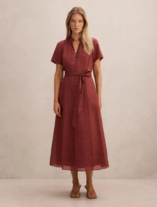 Therese Short Sleeve Midi Dress Red Currant