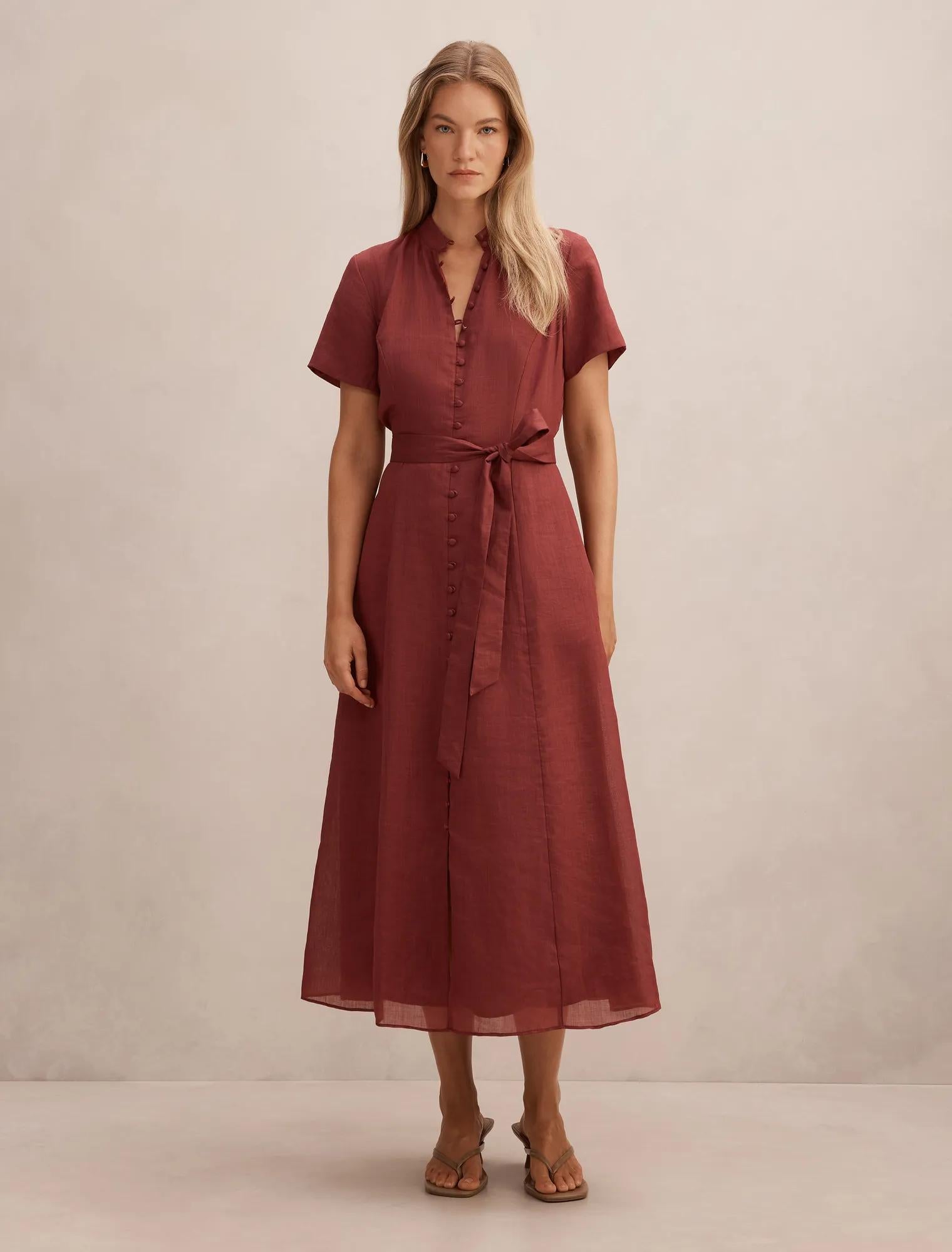 Therese Short Sleeve Midi Dress Red Currant