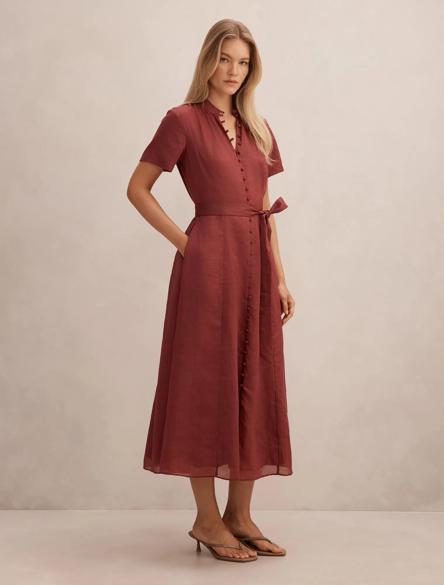 Therese Short Sleeve Midi Dress Red Currant