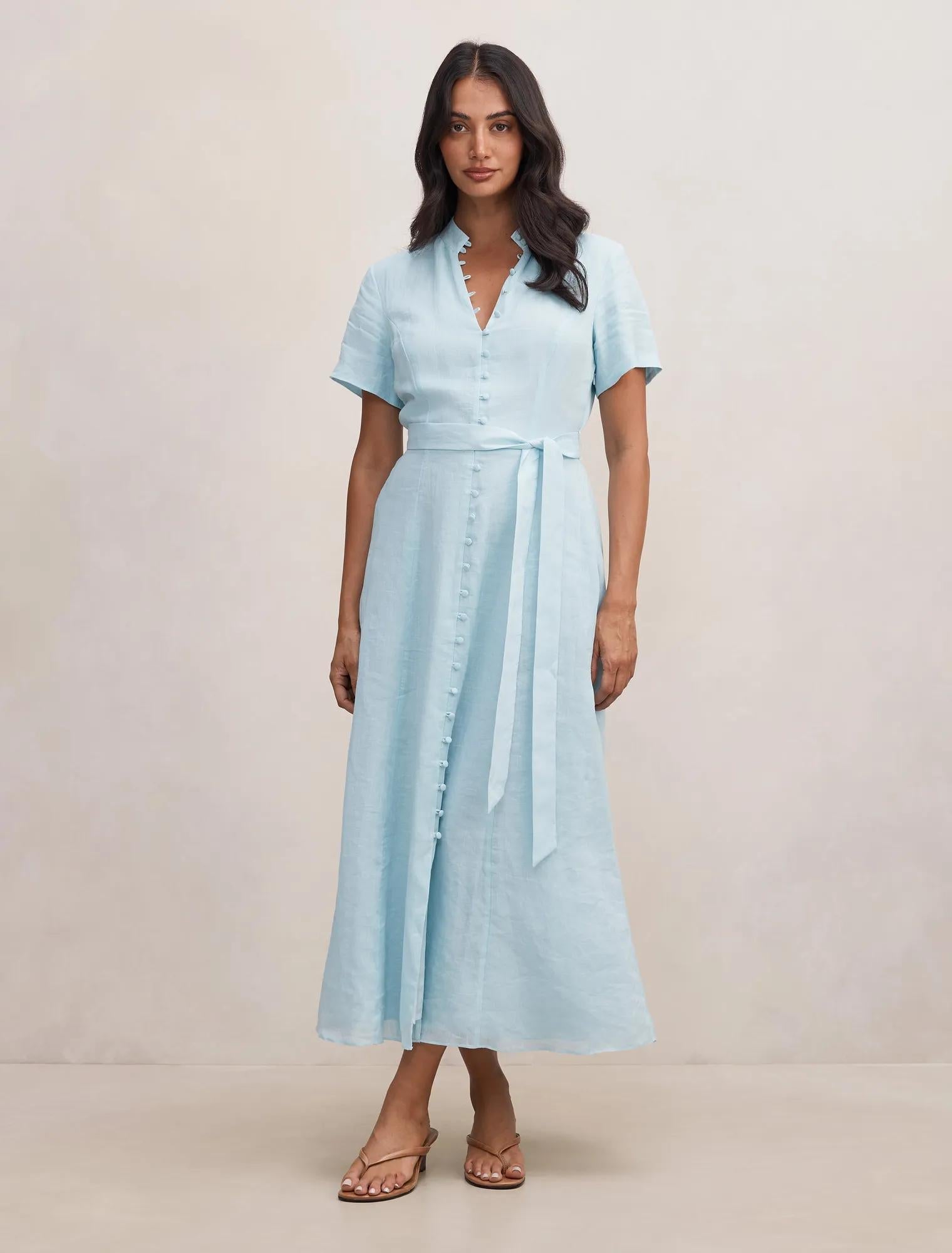 Therese Short Sleeve Midi Dress Seafoam Aqua