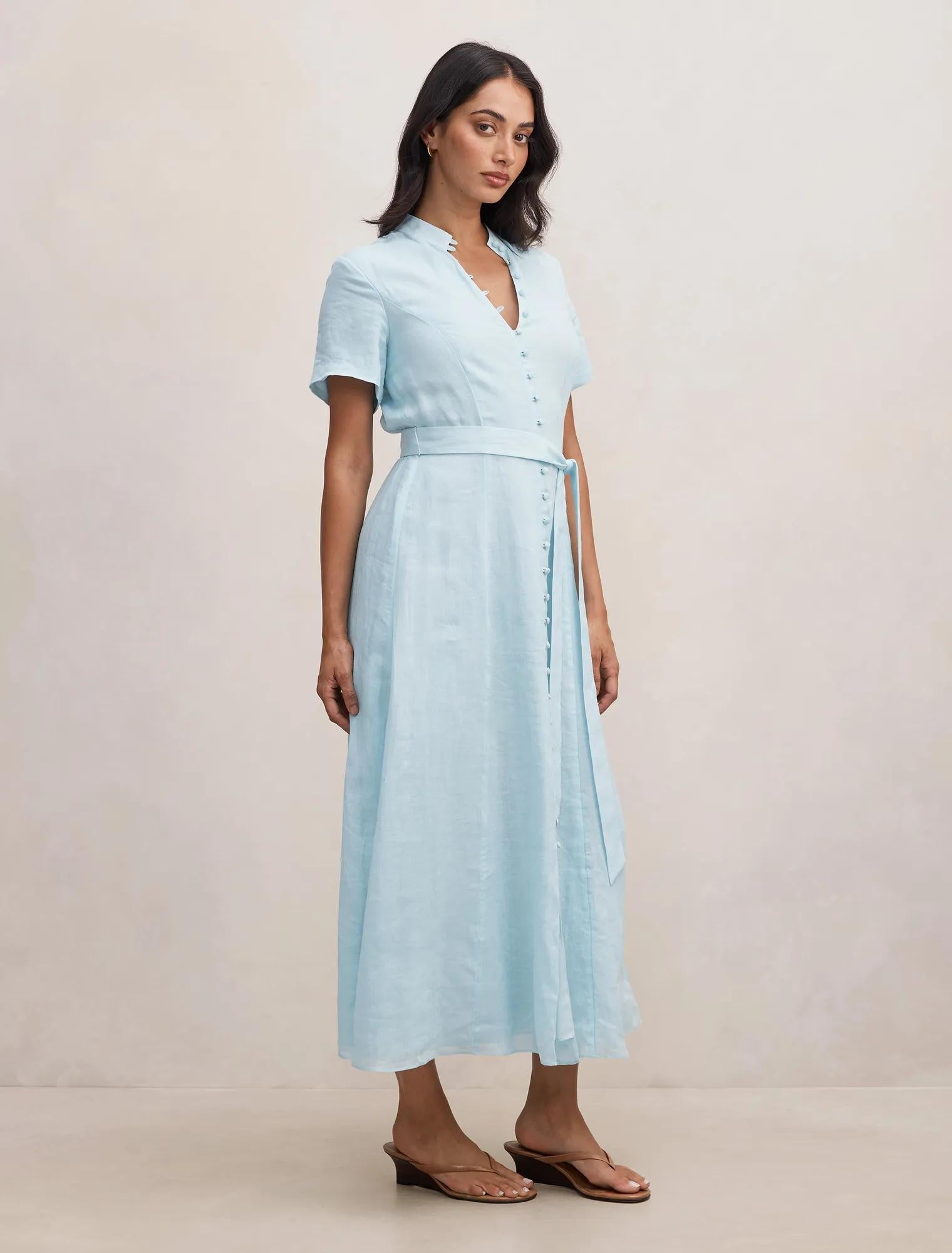 Therese Short Sleeve Midi Dress Seafoam Aqua