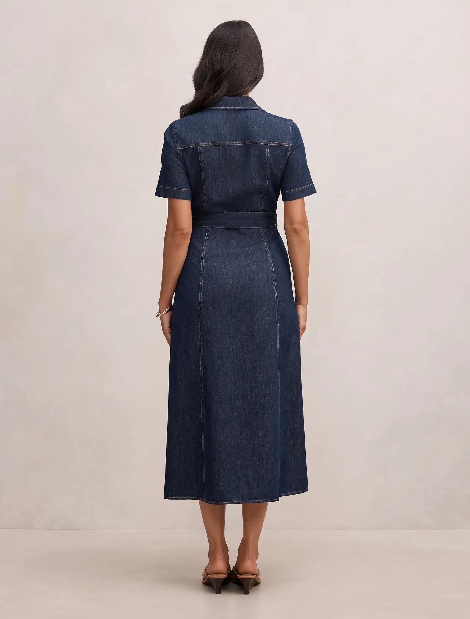 Millie Denim Midi Shirt Dress Rinse Wash