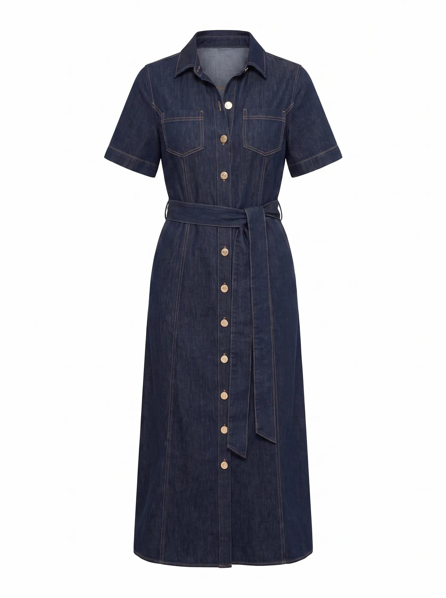 Millie Denim Midi Shirt Dress Rinse Wash_mannequin