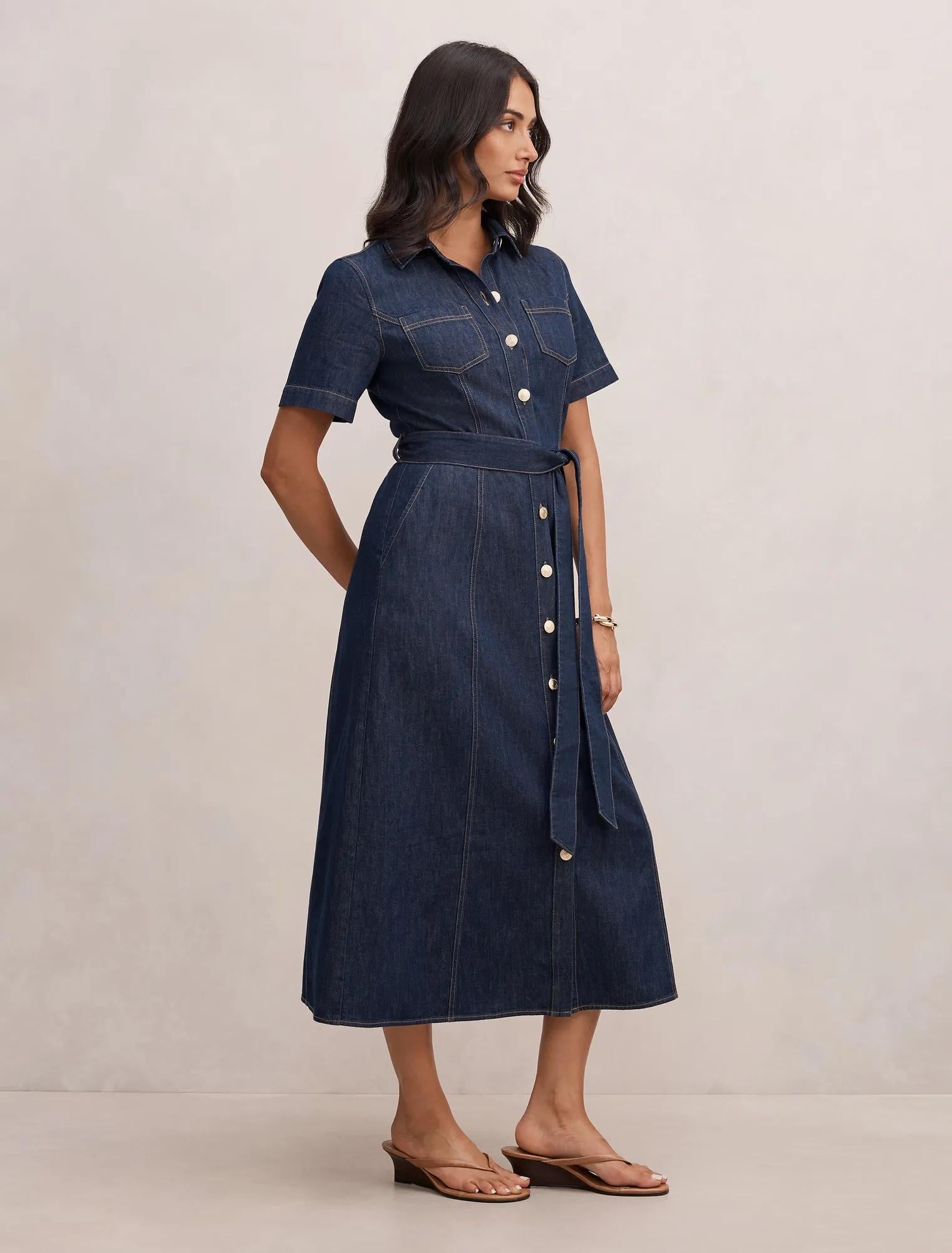 Millie Denim Midi Shirt Dress Rinse Wash