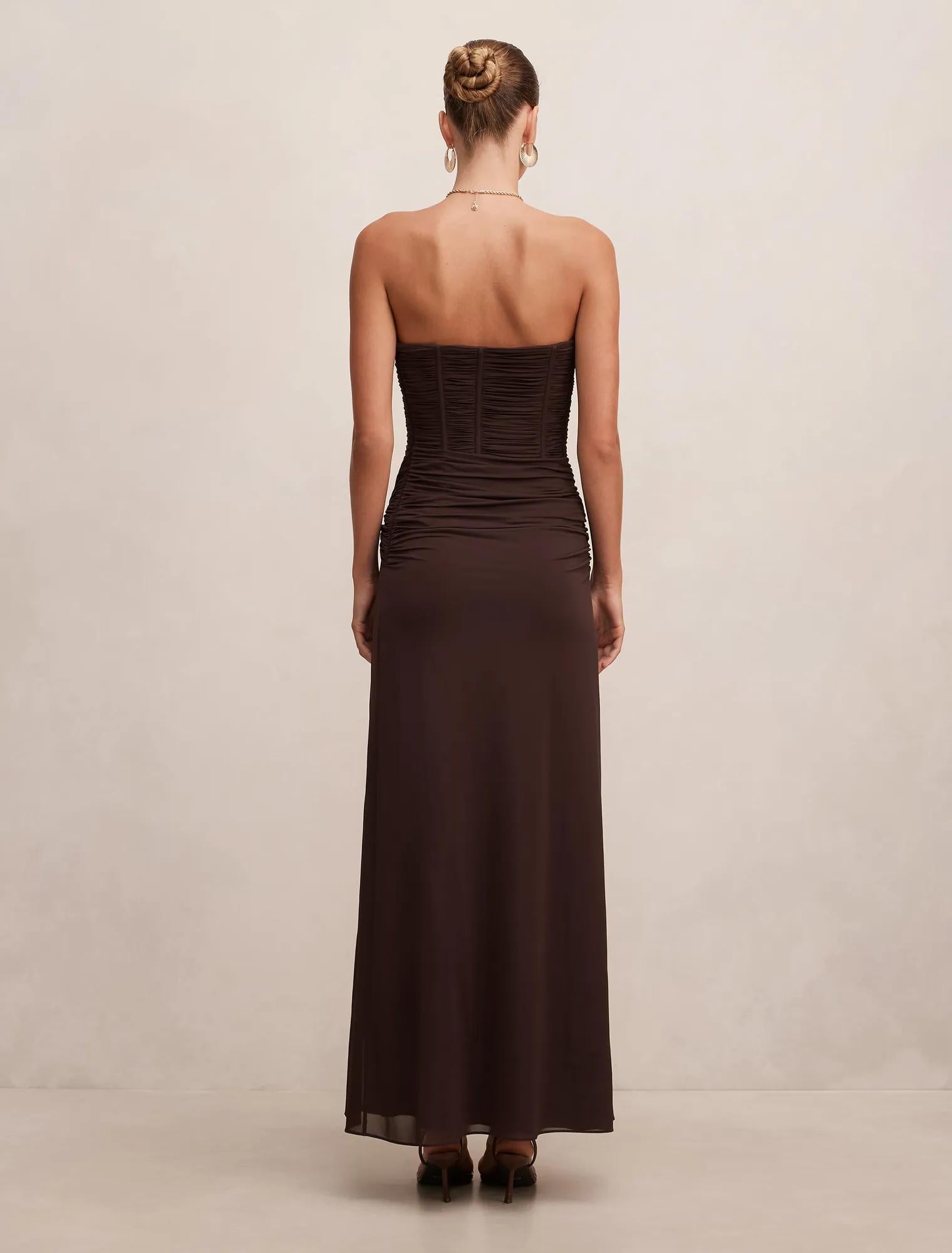 Lorelei Strapless Ruched Maxi Dress Freckle