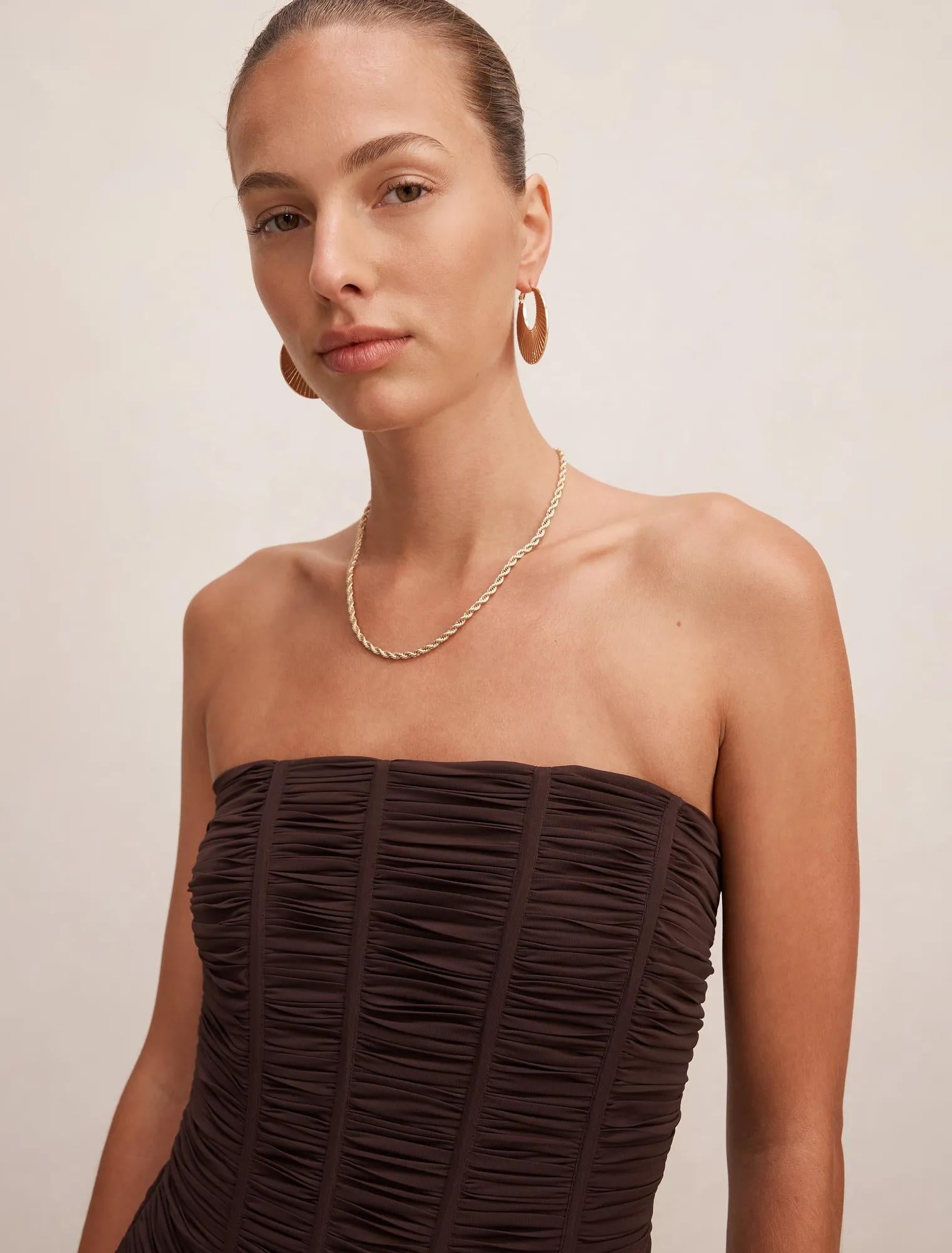 Lorelei Strapless Ruched Maxi Dress Freckle